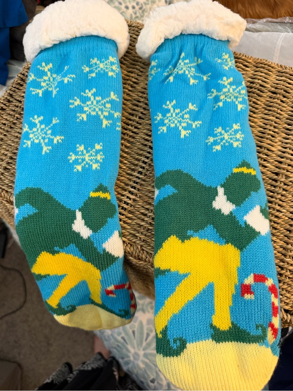 Cozy Blue Snowflake Holiday Slipper Socks